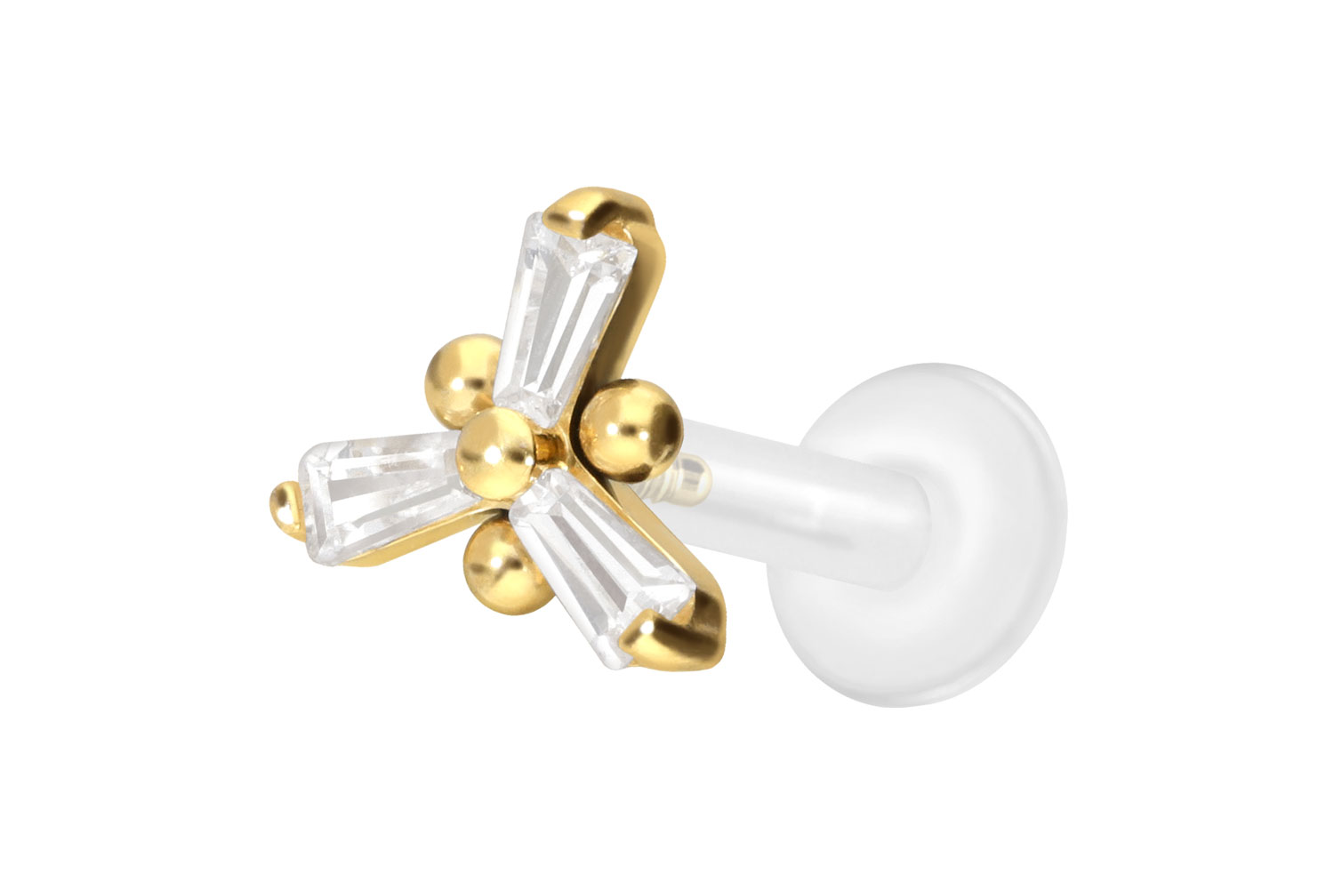 PTFE Labret Piercing mit Innengewinde + Titan-Aufsatz KRISTALLBLUME
